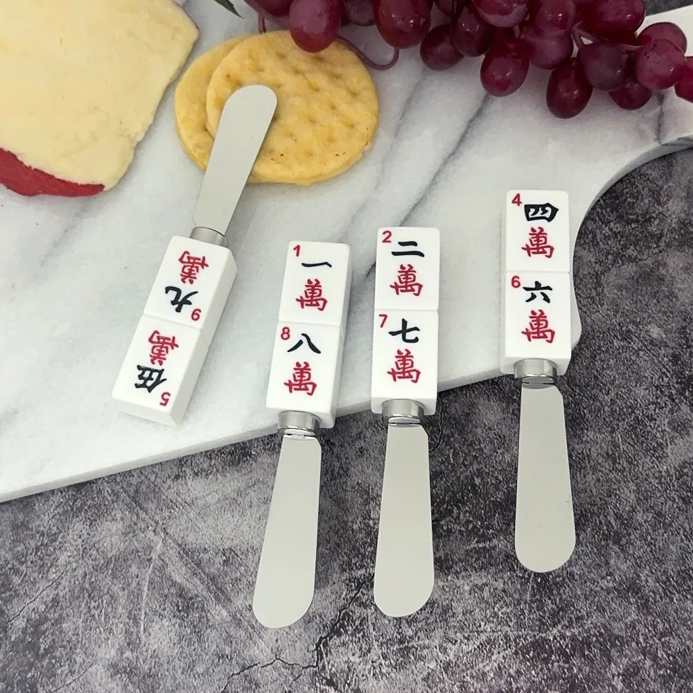 Mahjong Decor 4-Piece Hand Painted Resin Handle with Stainless Steel Blade